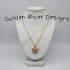 18K Gold Plated Zircon Pink Flower Zircon  Necklace